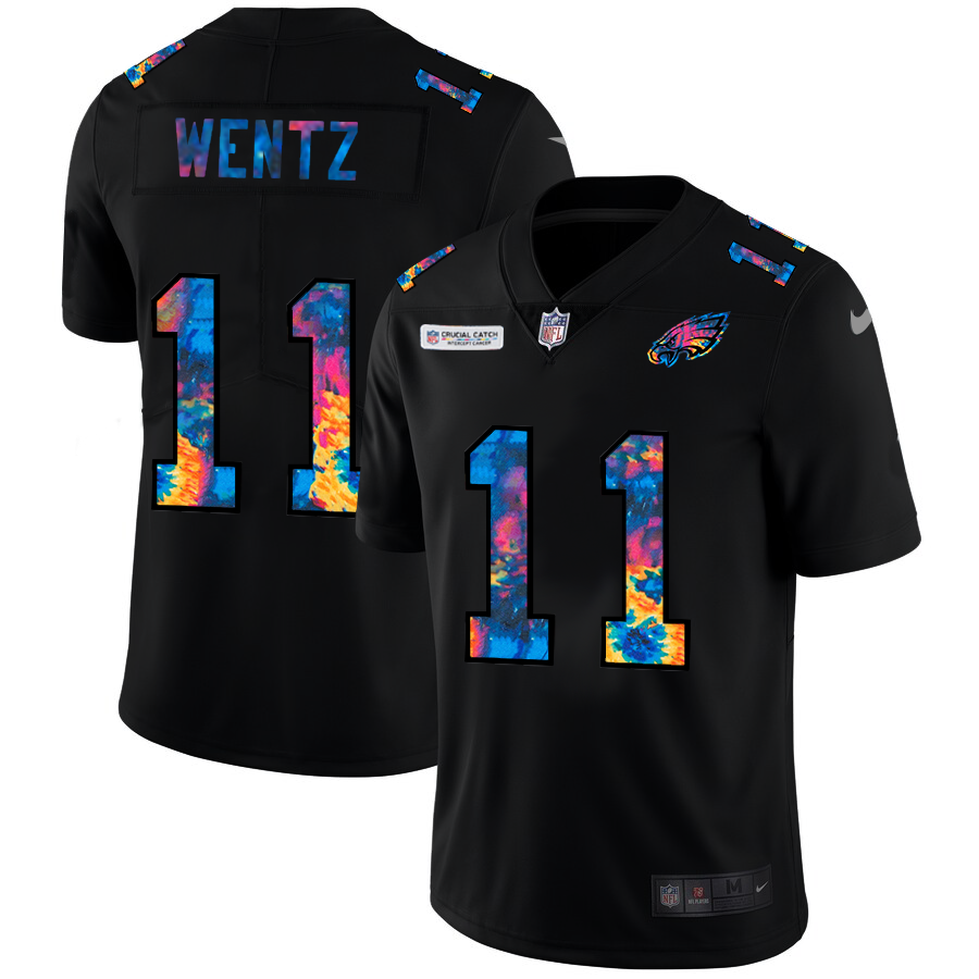 NFL Philadelphia Eagles 11 Carson Wentz Men Nike MultiColor Black 2020 Crucial Catch Vapor Untouchable Limited Jersey